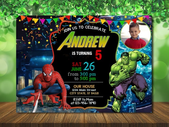 Spiderman Et Hulk Invitation Danniversaire Avec Photo Etsy France