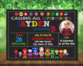 Avengers Birthday Invitation with Photo: Superhero Boy Invite (Digital File)