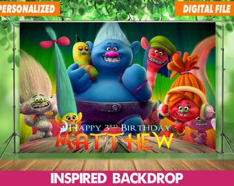 Custom Trolls Birthday Backdrop: Personalized Party Decor (Digital File 60x40")