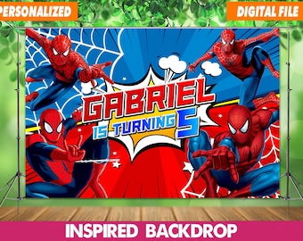 Personalisierte Spiderman Geburtstag Kulisse: Superheld personalisierte Kinder Party Dekor (Digitale Datei 60x40 ")