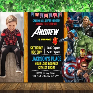 Avengers Birthday Invitation with Photo (Digital File)
