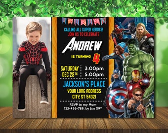 Avengers Birthday Invitation with Photo (Digital File)