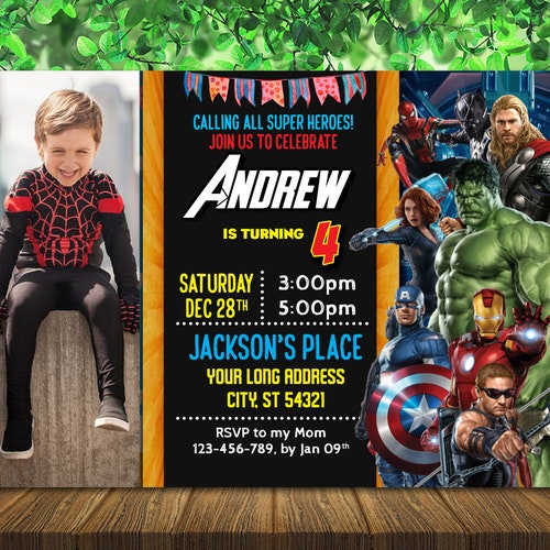 Avengers Birthday Invitation With Photo Avengers Boy Etsy