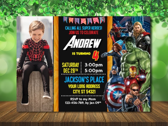 Avengers Birthday Invitation With Photo Avengers Boy Invite Etsy