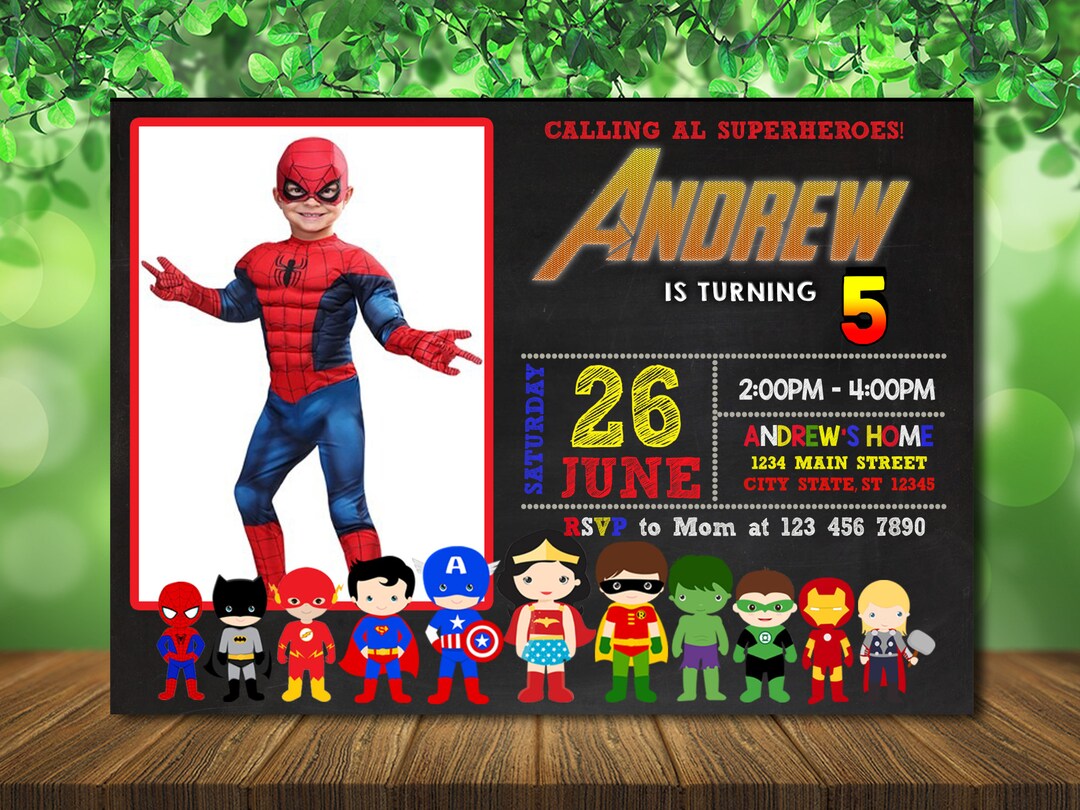 Superhero Birthday Invitation With Photo Superhero Birthday Party