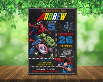 Superhero Birthday Invitation - Superhero Digital Invitation - Superhero Invitations - Birthday Invitation - Personalized - Digital File