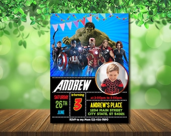 Avengers Birthday Invitation with Photo - Superhero Party (Digital)