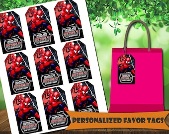 Etiquetas de agradecimiento personalizadas de Spiderman: recuerdos de fiesta de superhéroes (archivo digital, 4,4 x 7,6 cm)