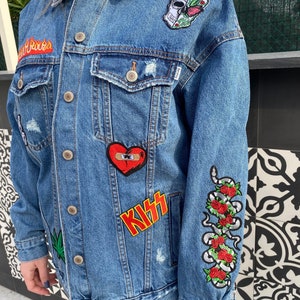 Chaqueta vaquera remendada Guns N' Roses, parches para bandas de música rock vintage, chaqueta Guns N' Roses, parches bordados estilo punk, ropa de metal