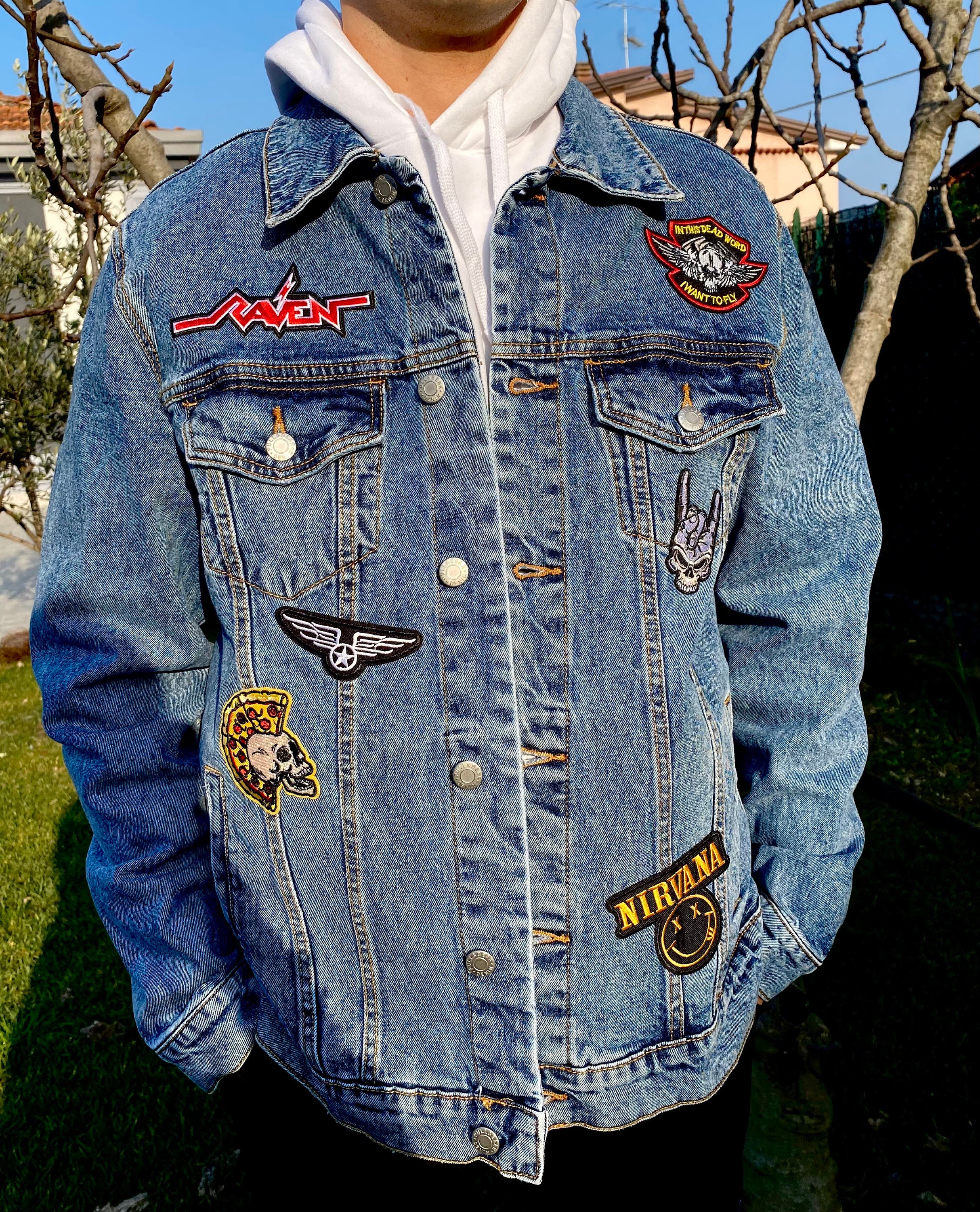 Punk Style Patched Jacket, Metal Patch Clothing, Punk