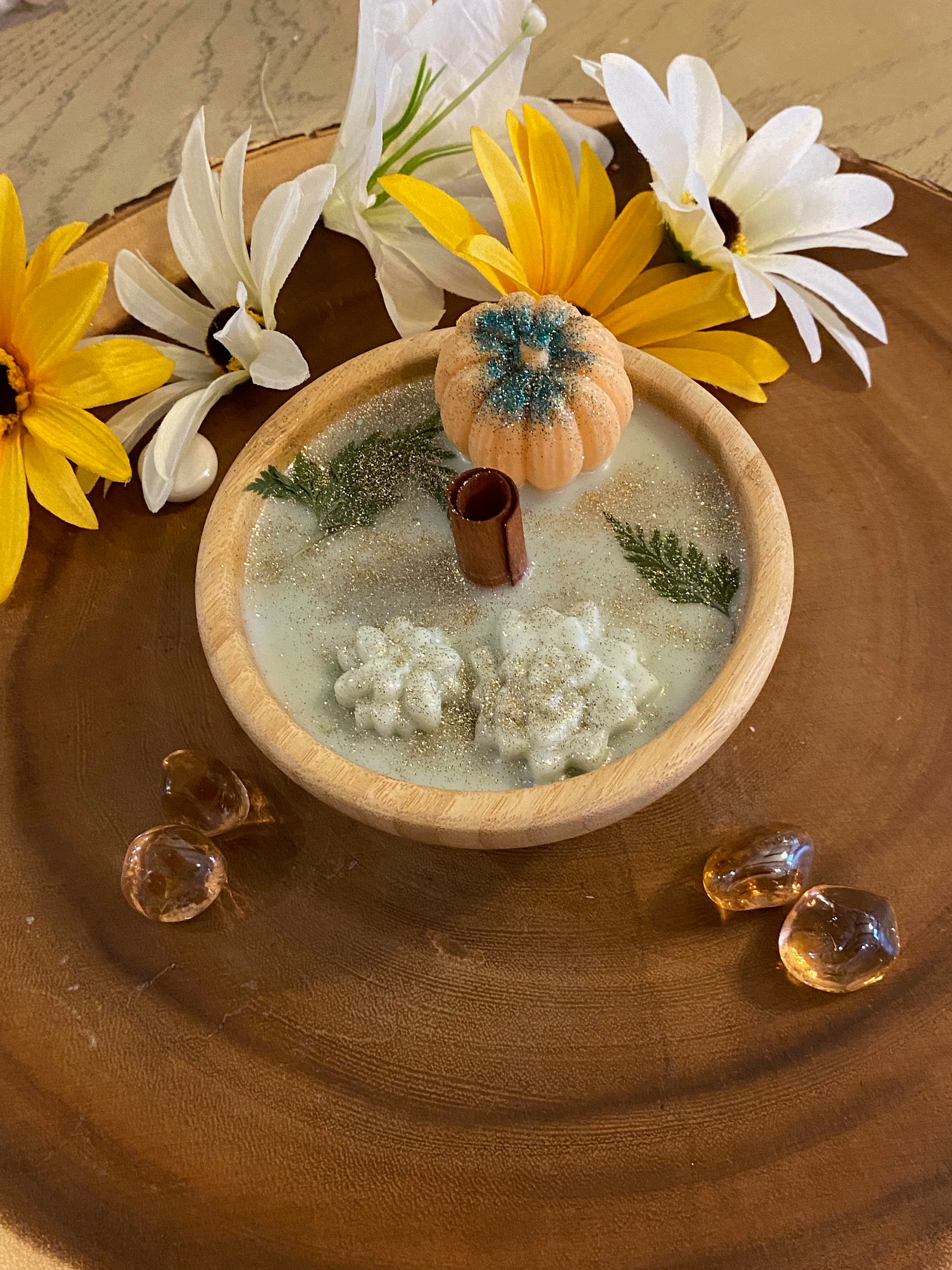 Handmade Decorative Candle in a Wooden Bowl - Etsy UK