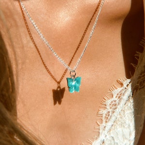 Sterlingzilveren vlinderketting, blauwe vlinderketting, 925 sterlingzilveren ketting, oceaanblauwe vlinderketting