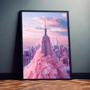 Impresión del Empire State Building de Nueva York en rosa | Arte de pared emblemático de Nueva York | Decoración moderna | Póster del paisaje urbano | Decoración de oficina en casa