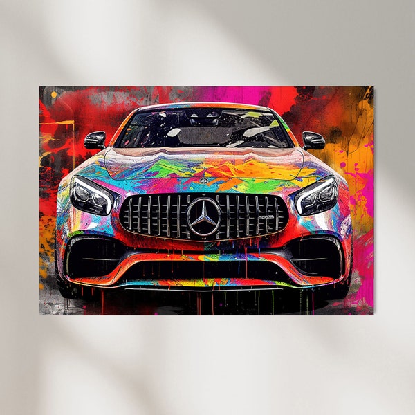 Mercedes AMG Sports Car Poster, Classic race Print, Painting, Boys Room Poster, Sport Car Decor, Youth Wall Art