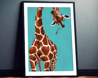 Funny Giraffe Portrait Art Print Poster Picture to Frame Exclusive Wall Art for Living Room, Bedroom