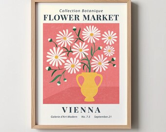 Flower Market - Blumenmarkt Vienna Kunstdruck Bild mit Holzrahmen Eiche