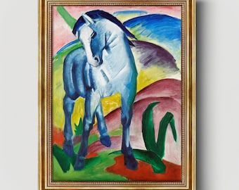 Blaues Pferd I Franz Marc Leinwandbild mit goldenem Rahmen Alte Meister Kunstdruck Wohnzimmer Schlafzimmer