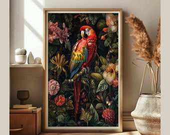 Farbenfroher Ara-Papagei Kunstdruck Poster Bild zum Einrahmen Wandkunst für Wohnzimmer oder Schlafzimmer