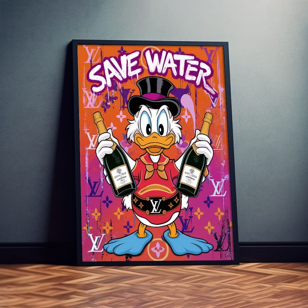 Save Water Comic Duck Lustiges Grafik Poster für Wohnzimmer, Schlafzimmer, Büro