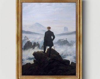 Der Wanderer über dem Nebelmeer Caspar David Friedrich Leinwandbild mit Rahmen Kunstdruck Wohnzimmer Schlafzimmer