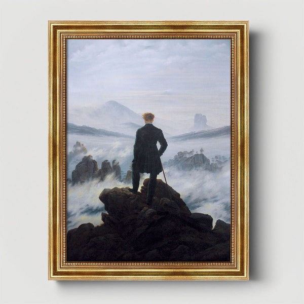 Der Wanderer über dem Nebelmeer Caspar David Friedrich Leinwandbild mit Rahmen Kunstdruck Wohnzimmer Schlafzimmer