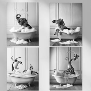 Lustige Badewanne Tierbilder Poster Set oder Einzelbild für Badezimmer