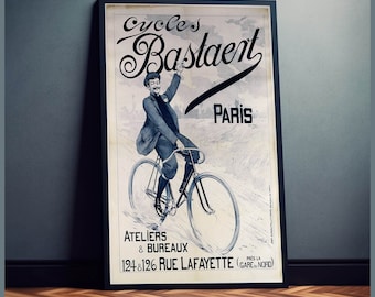 Affiche de vélo vintage Cycles Paris 1895 Décoration murale publicitaire rétro
