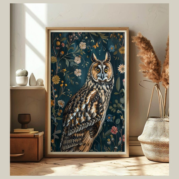 Owl Portrait in the Garden Art Print Poster Picture to Frame Wall Art for Living Room or Bedroom