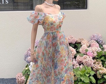 Summer French Vintage Floral Dress