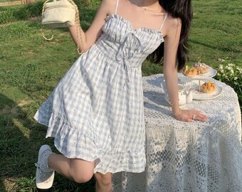 Sleeveless women plaid sweet summer dress