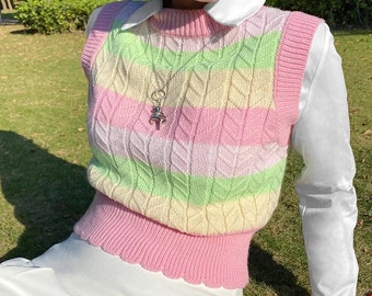 Pastel Striped Sleeveless Pink Green 