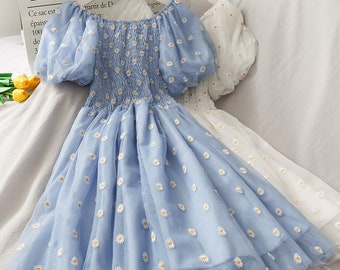 long dress with puffy sleeves