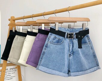 High Waist Denim Shorts Casual Summer Roll Hem Jeans Short Y2K Aesthetic