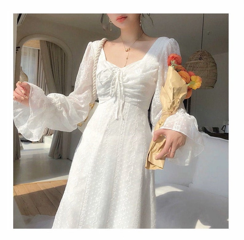 Runaway Cottage Girl Vintage Fairy Dress Elegant Chiffon Long Sleeve French Dress Summer Dress 
