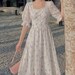 Cottage Girl Elegant Floral Chiffon Lace Midi Dress Summer Dress