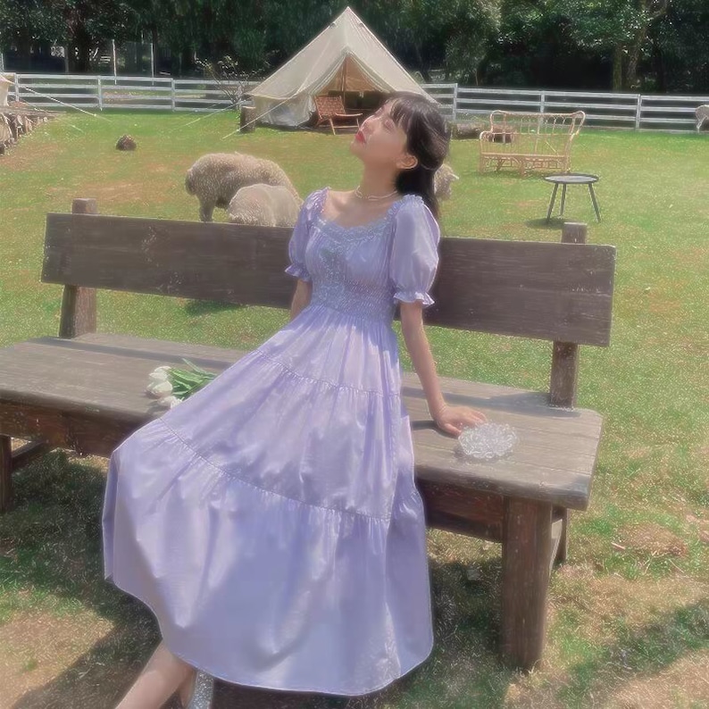 CottageCore Purple Elegantes Vintage Aesthetic Summer Fairy Women's Dress