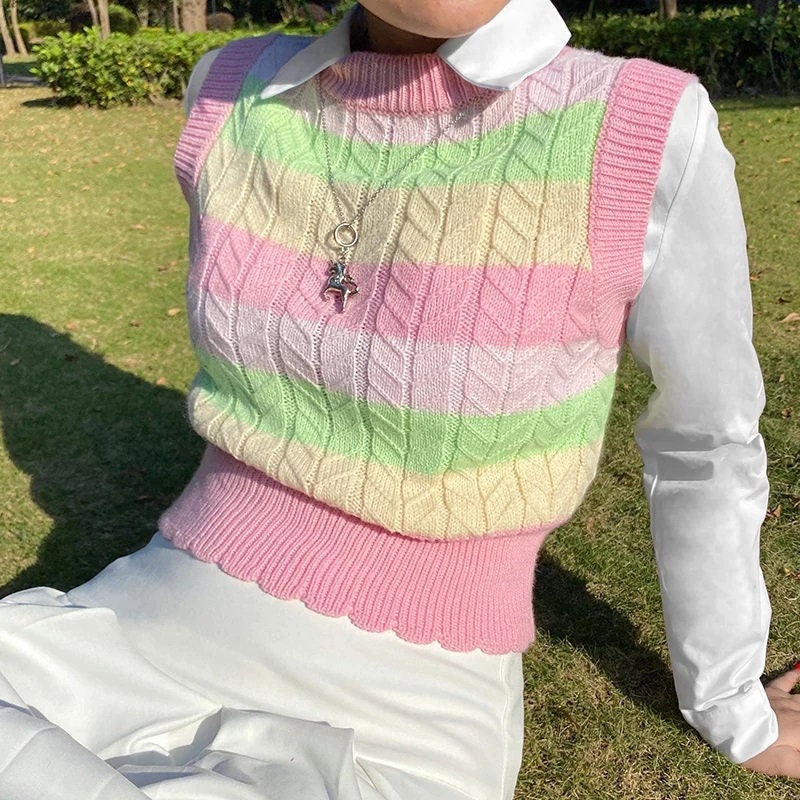 Pastel Striped Sleeveless Pink Green 