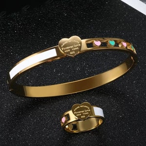 Ensemble bague coeur et bracelet jonc coeur My Forever Love | Ensemble bracelet et bague pour femme élégante