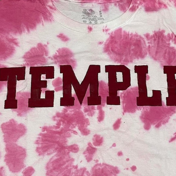 COLLEGE TAILGATE - temple university red hand tie dyed trendy crop tee - size MEDIUM