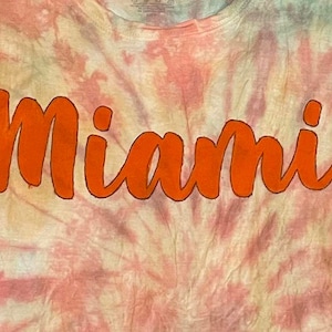 COLLEGE TAILGATE - university of miami (uMiami) orange and green hand tie dyed trendy oversized tee - size LARGE