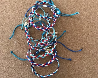 red white and blue FOURTH OF JULY themed braided adjustable bracelets with alloy charms