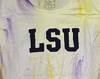COLLEGE TAILGATE - Louisiana State University (LSU) yellow & purple hand tie dyed trendy oversized tee - size medium
