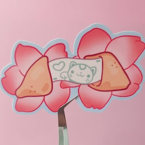 Autocollant Kawaii Sakura Die Cut, Sakura Fortune Cookie, Sakura Cat, Waterproof Die Cut