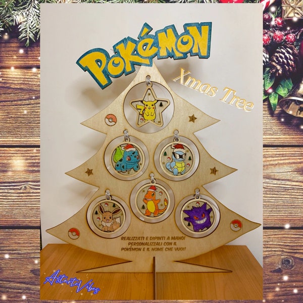 Albero Di Natale Ispirato Ai Pokemon Tributo Legno Decorazione Idea Regalo Dipinto A Mano Wood Christmas Tree Gift Idea Hand Painted Anime