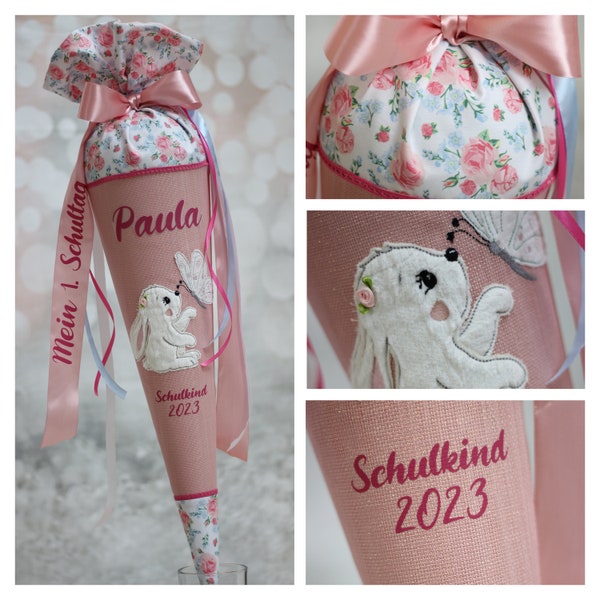 Einschulung bezaubernde Schultüte Zuckertüte mit Hase Schmetterling Boho Mädchen