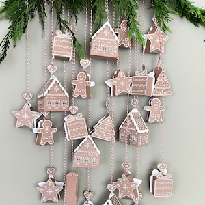 Zestaw małych pudełek na kalendarz adwentowy z piernika DIY, miniaturowe pudełka na upominki świąteczne do wydrukowania, pudełka na prezenty Xmas, opakowania na ciasteczka, PDF