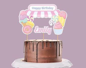Décoration de gâteau personnalisée Candy Land, gâteau d'anniversaire Candyland, anniversaire Sweet Shoppe, thème Candy, anniversaire fille, imprimable, téléchargement immédiat