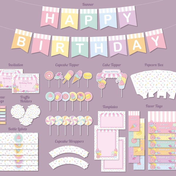 Candy Land Party Set | Candy Land Birthday Party Pack | Sweet Party Birthday | Digital Files | Instant Download