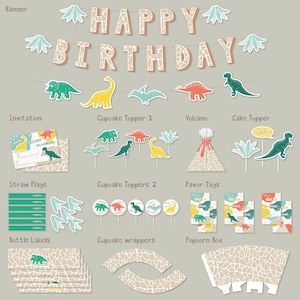 Dinosaur Birthday Package, Dinosaur Party Kit, Dino Birthday Party Set, Printable Birthday Decoration, Dinosaur Invitation, Instant Download