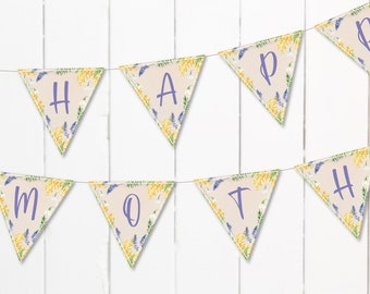 Printable Happy Mother's Day Banner, Mothers Day Banner, Floral Banner, Mother's day Party, Happy Mother's Day, Spring Banner